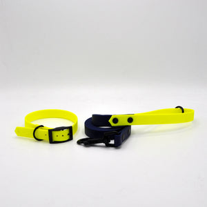 
            
                Load image into Gallery viewer, Collare + Guinzaglio 19mm Tg &amp;quot;M&amp;quot; Blu / Giallo Fluo
            
        